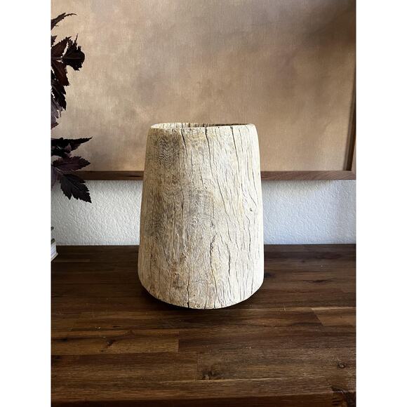 Vintage Bleached Wood Pot Vessel - Picture 1 of 6